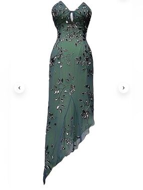 Vintage 2000s Cache Seafoam Green Embellished Evening Dress 100% silk.‎ Size S